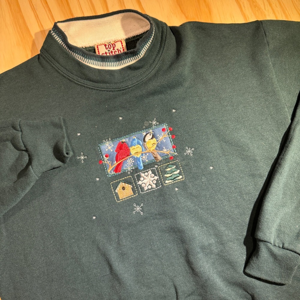 90s Top Stitch by Morning Sun Vintage Embroidered Winter Birds Sweatshirt M